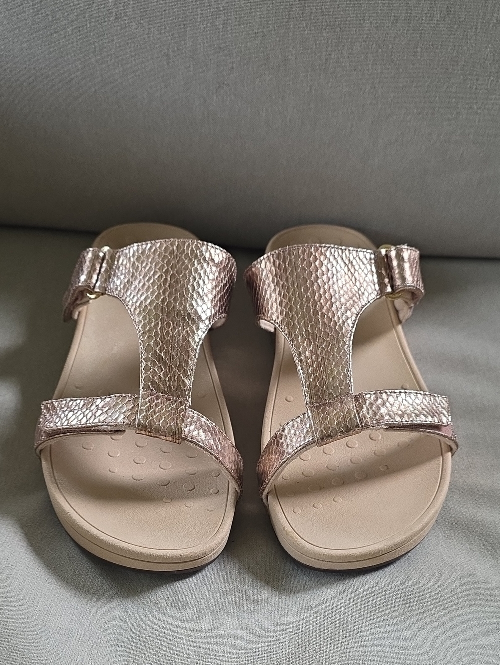 Vionic Metallic Rose Gold Snake Print Slip On Wedge Orthopedic Slide Sandal Sz 9 - Picture 5 of 14